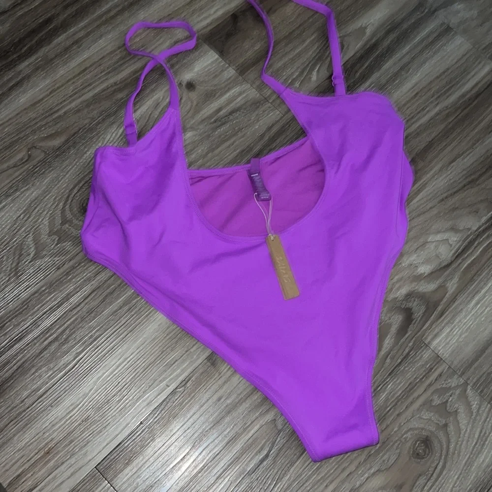 skims open bust recycled bikini violet